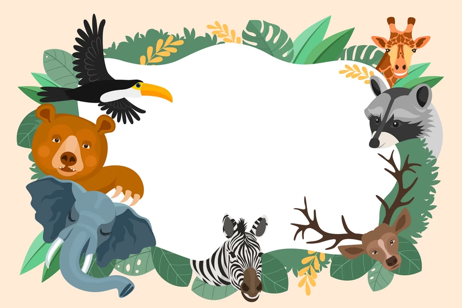 卡通森林动物狮子老虎猴子长颈鹿海豚鸟兔子牛斑马插画海报AI素材【025】